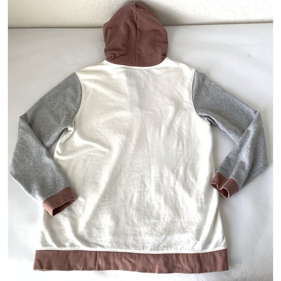 Lands End Serious Sweats Hoodie Women L 14-16 White Pink Pullover Colorblock - Picture 2 of 7
